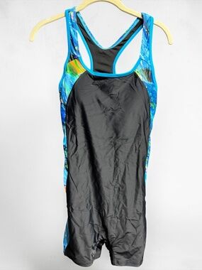 Womens Triathlon Suit L NWT UPF 50+ Racerback Swim Bike Run Suit Black Blue